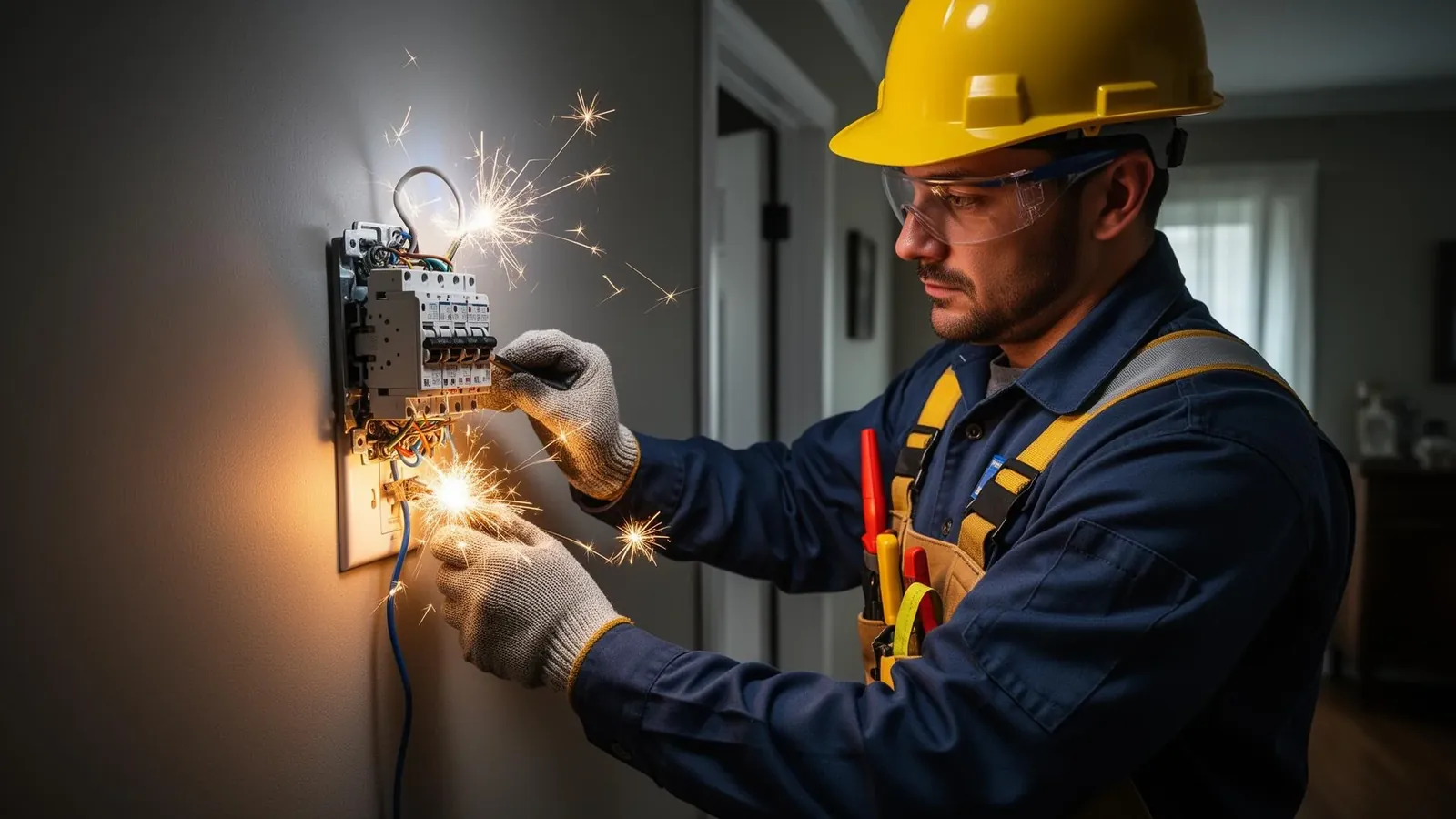 Licensed electrician safely repairing sparking outlet in Fort McMurray home